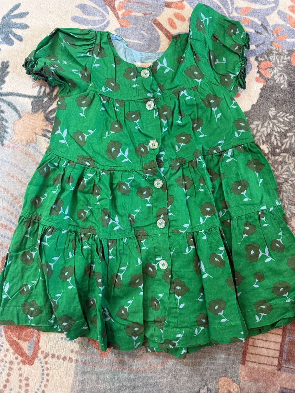 Pink Chicken Green Floral Tiered Button Dress